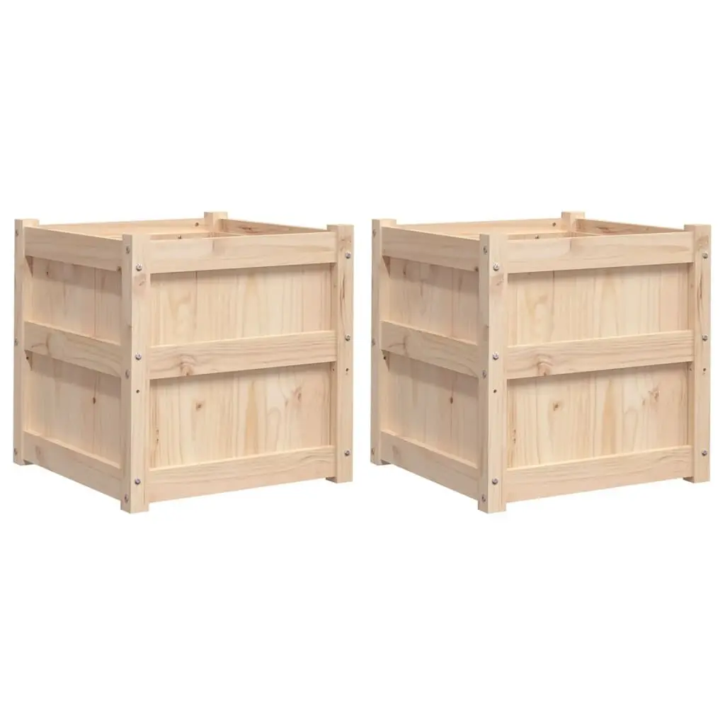 Garden Planters Set 2 Solid Wood Pine Outdoor Decor