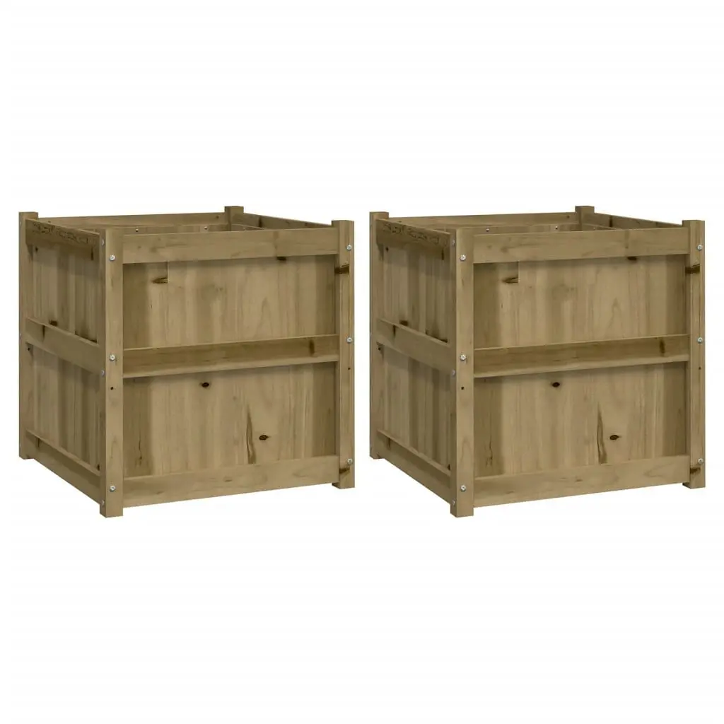 2 Pack Impregnated Pine Wood Garden Planters Outdoor Plants