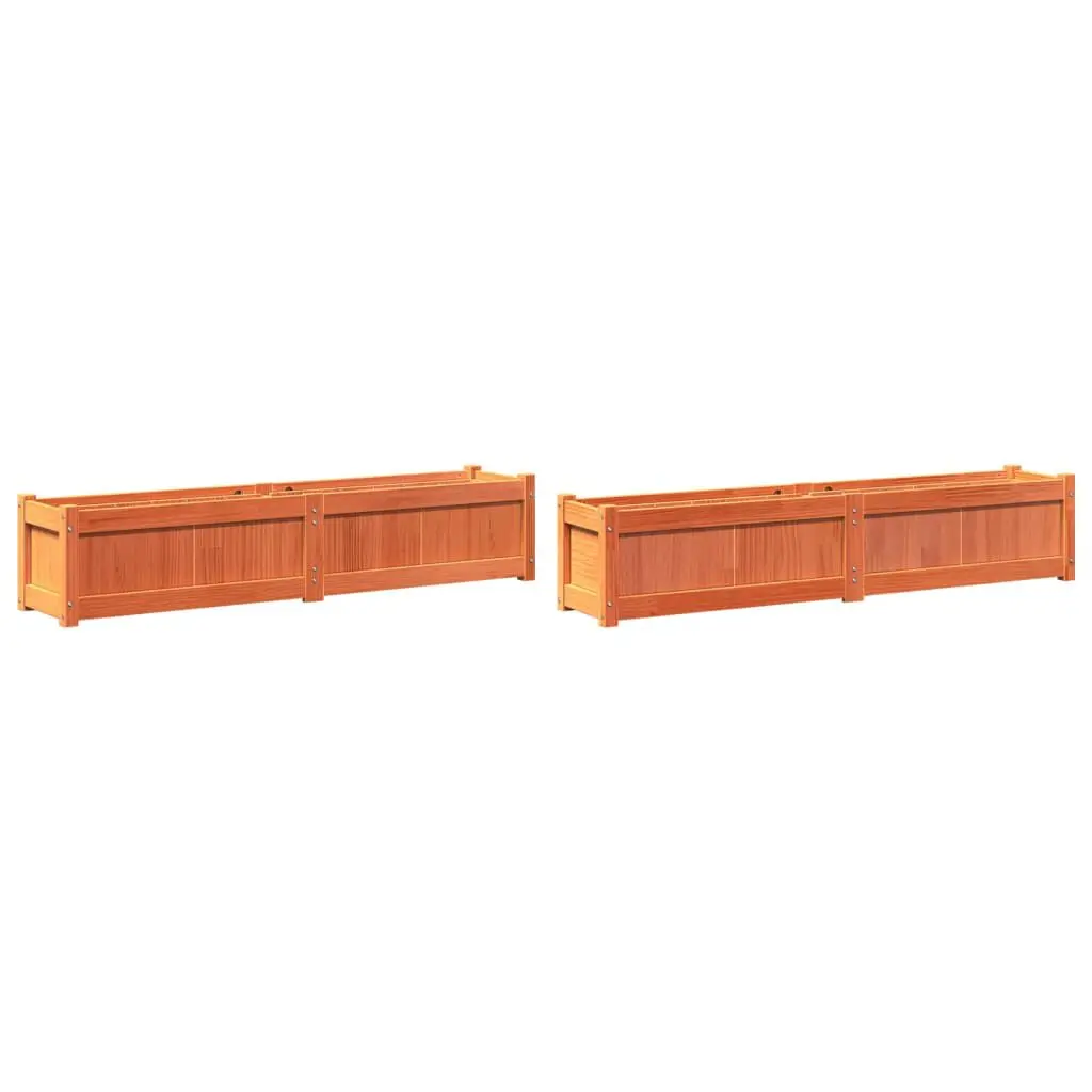 2 Pack Wax Brown Solid Wood Pine Garden Planters Outdoor Plants