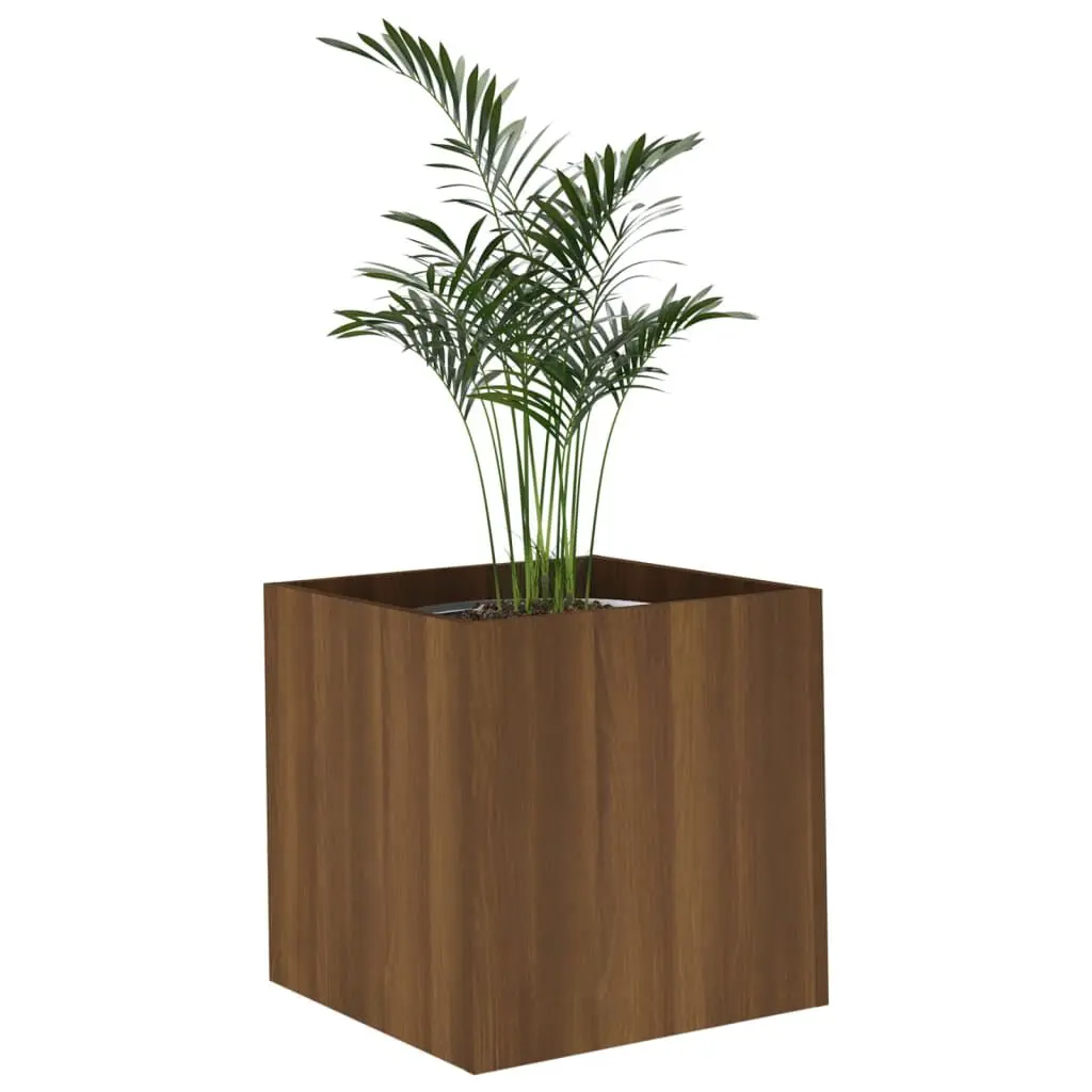 Planter Box Brown Oak 15.7x15.7x15.7 Inches Engineered Wood Indoor Outdoor