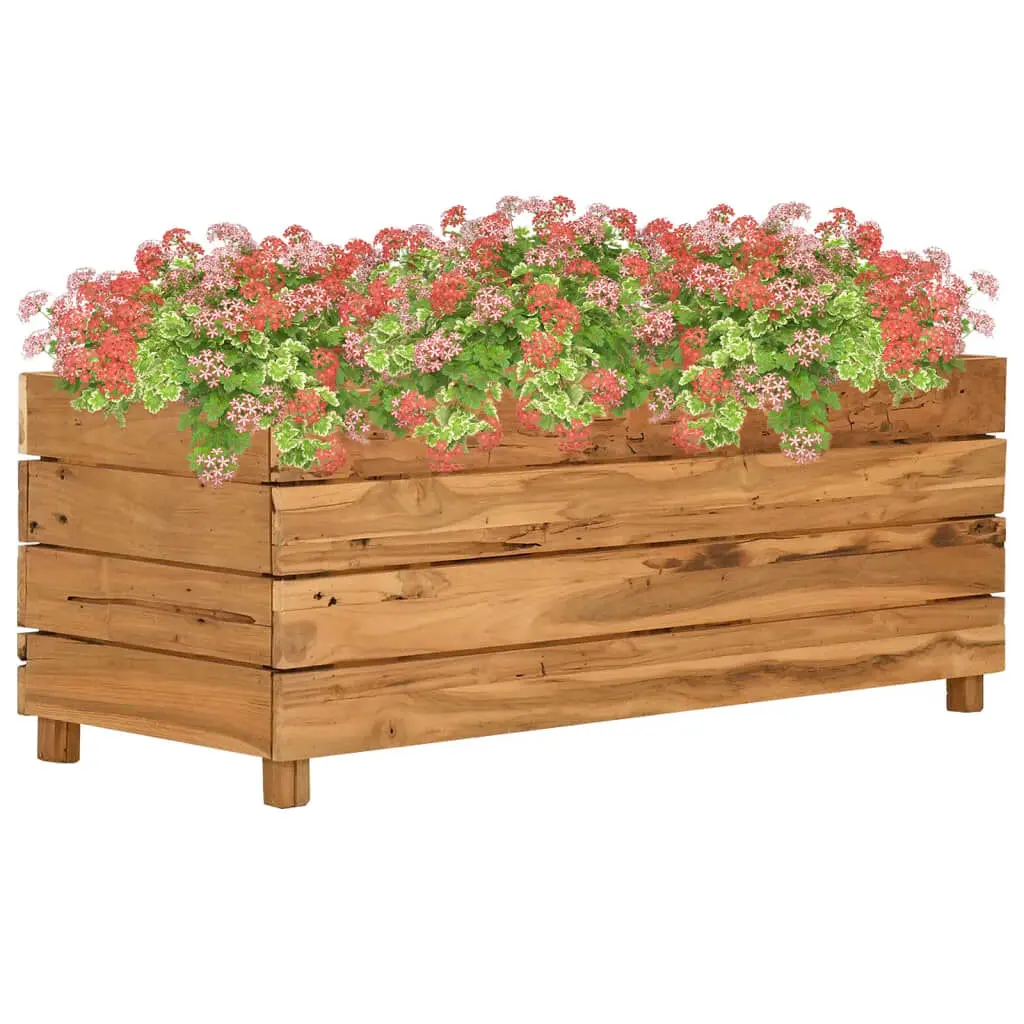Recycled Teak Wood and Steel Raised Bed 39.4x15.7x15 Inches Elevated Garden Planter