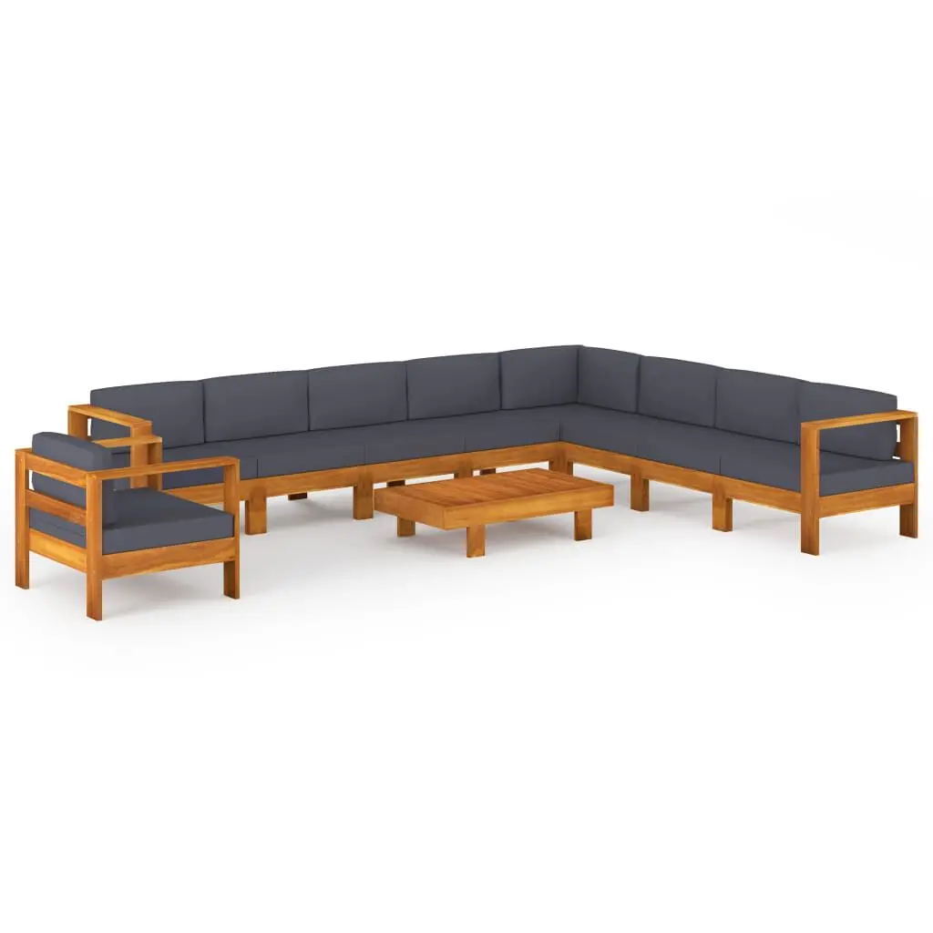 10 Piece Patio Lounge Set Dark Gray Cushions Acacia Wood Outdoor Sectional