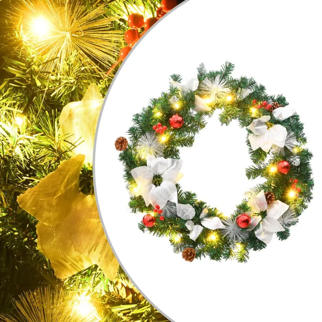 Christmas Wreath LED Lights 23.6 Inches Green PVC Holiday Door Decor