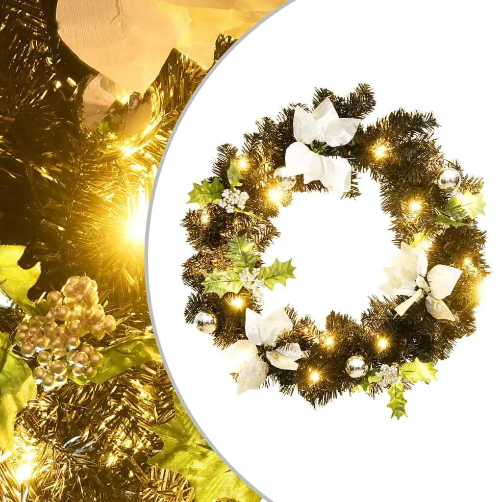 Christmas Wreath LED Lights Black 23.6 Inches PVC Holiday Decor