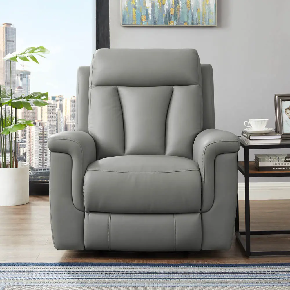Rhapsody Power Zero Gravity Recliner Shiny Metal Grey Memory Foam Authentic Leather hydeline furniture